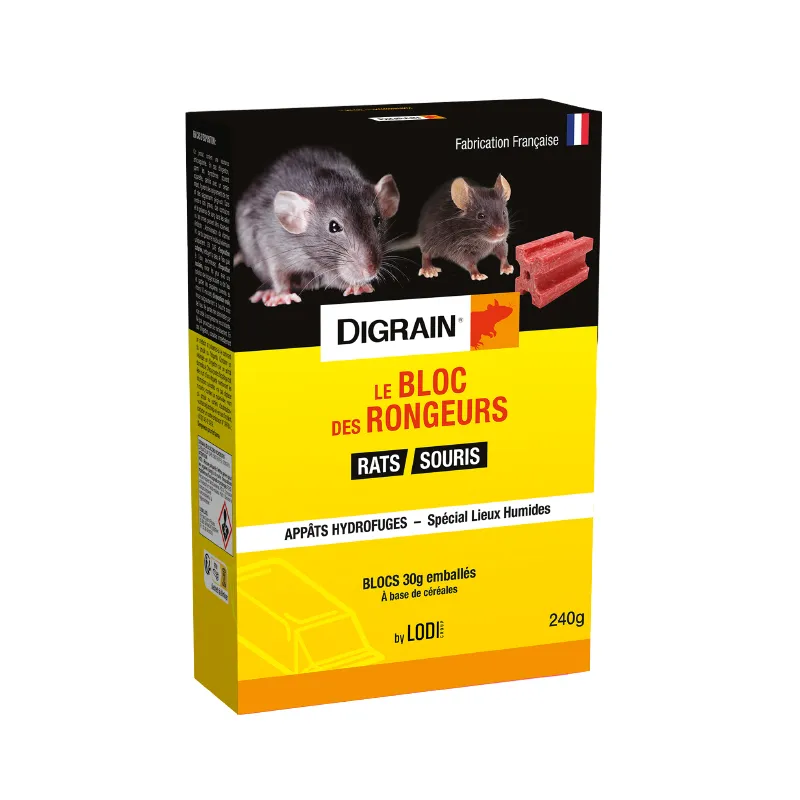 Digrain Le Bloc des Rongeurs raticide intérieur extérieur