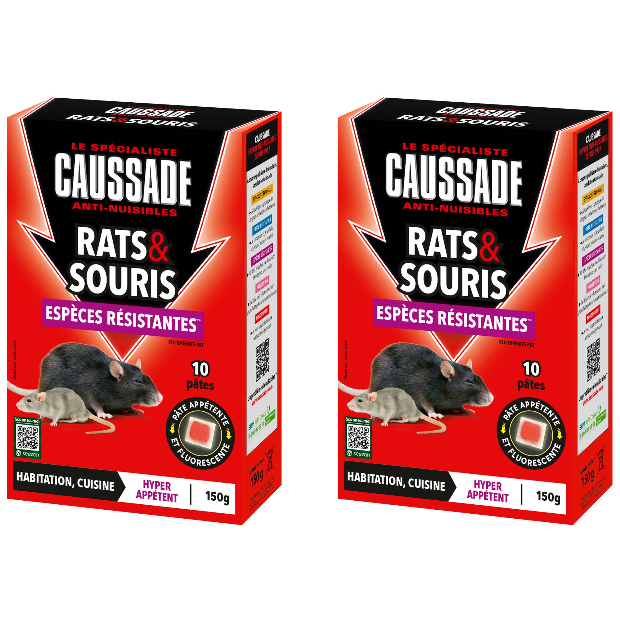 Caussade anti-rats et souris pâtes fluorescent 150 g