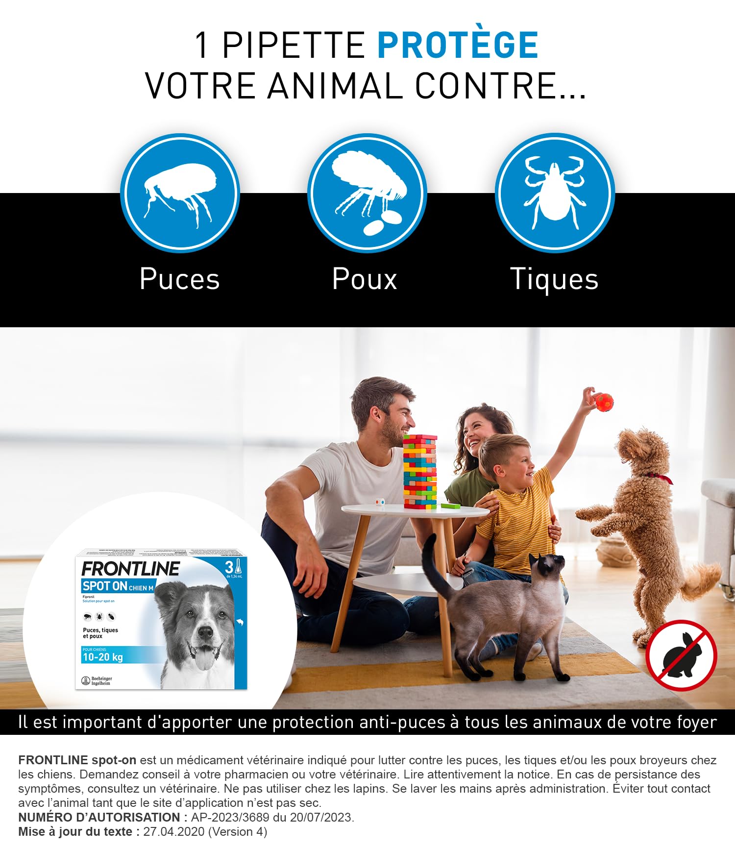 Frontline Spot-on Chien M antiparasitaire 3 pipettes 10-20 kg