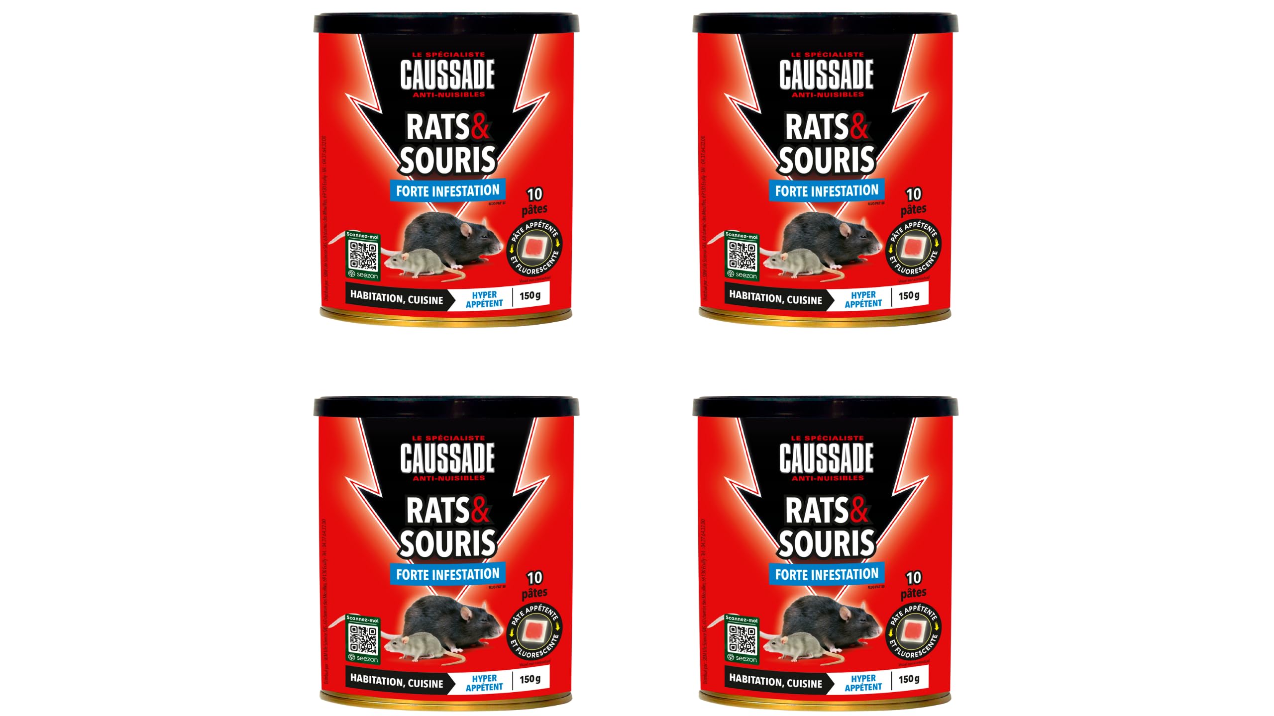 Caussade Anti-Rats & Souris pâte 10 sachets 150g forte infestation