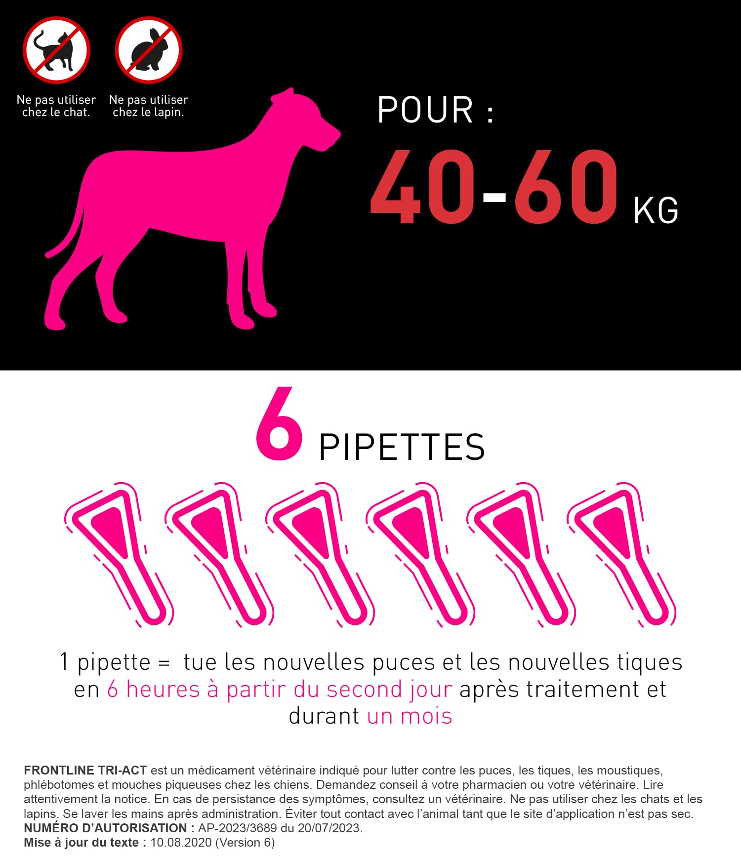 Frontline Tri-Act Chien XL antiparasitaire 40-60 kg 6 pipettes puces