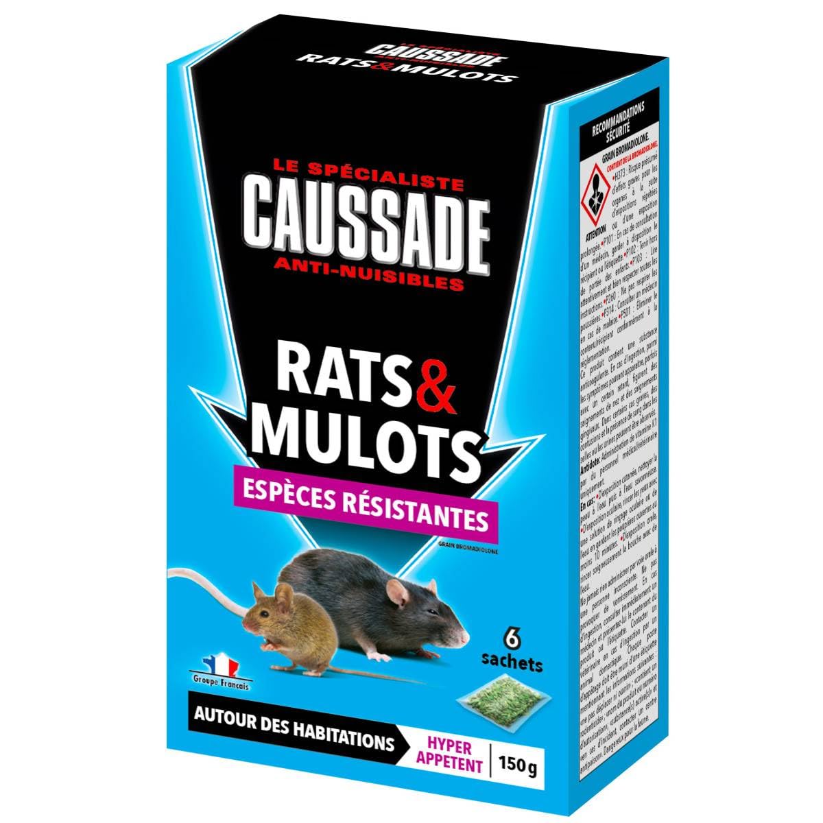 Caussade Anti-Rats & Mulots CARMUC150N raticide céréales 150g résistants