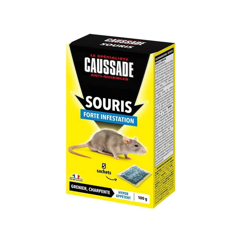Caussade Anti-Souris souricide 5 sachets 100 g céréales infestation