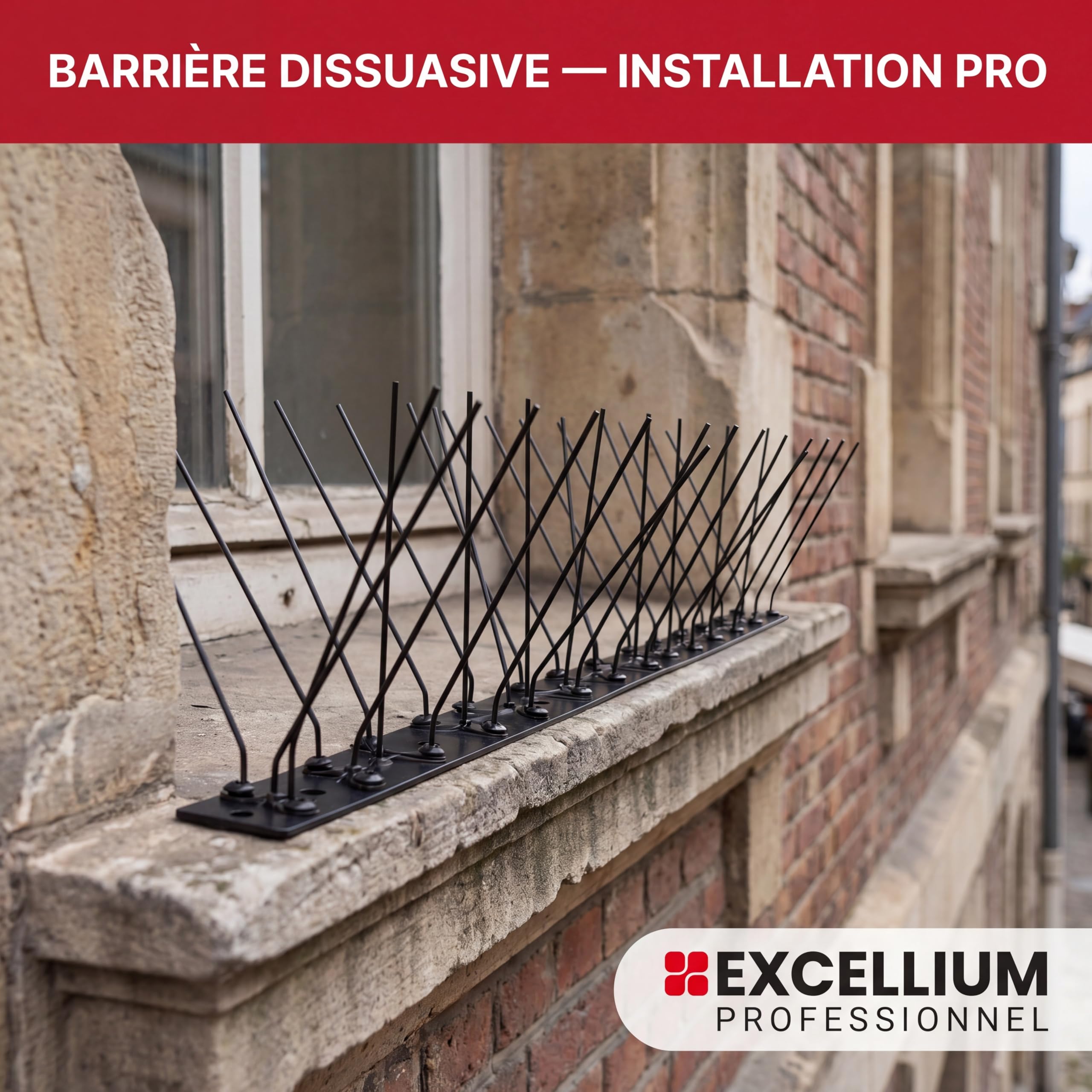 Excellium Professionnel pics anti pigeons inox noir 10 m lot 20