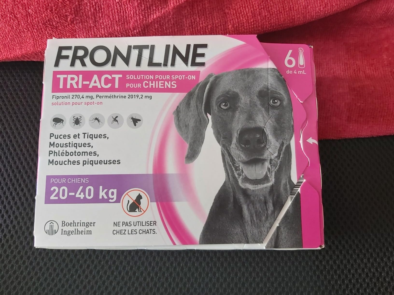 Frontline Tri-Act Chien L 20-40 kg antiparasitaire 6 pipettes 5 parasites