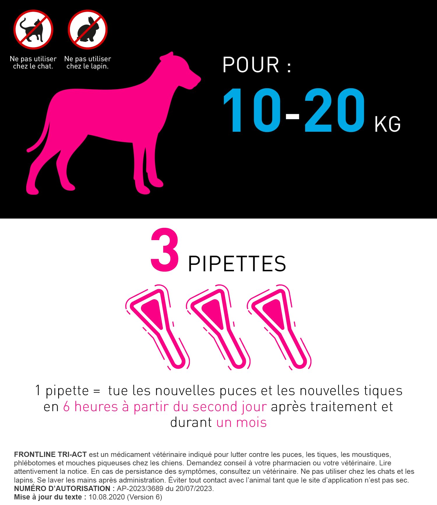Frontline Tri-Act Chien M 10-20 kg antiparasitaire 3 pipettes 5 parasites