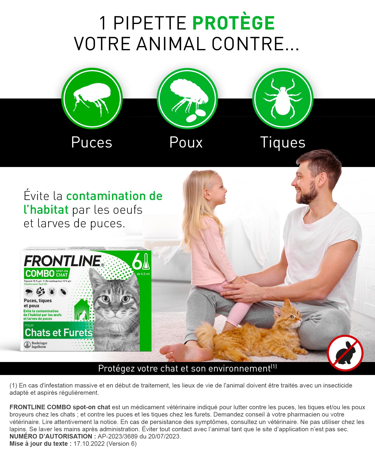 Frontline Combo Chat spot-on antiparasitaire 6 pipettes anti-larves