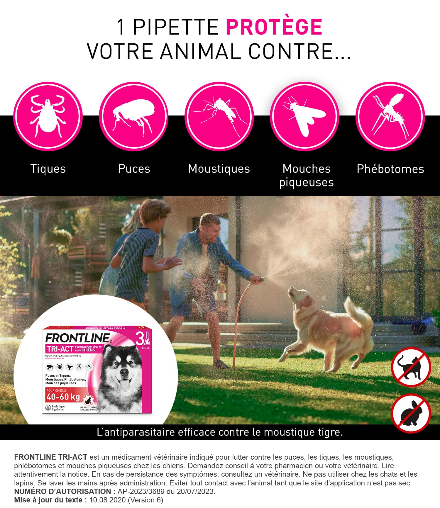 Frontline Tri-Act Chien XL antiparasitaire 40-60 kg 3 pipettes tiques