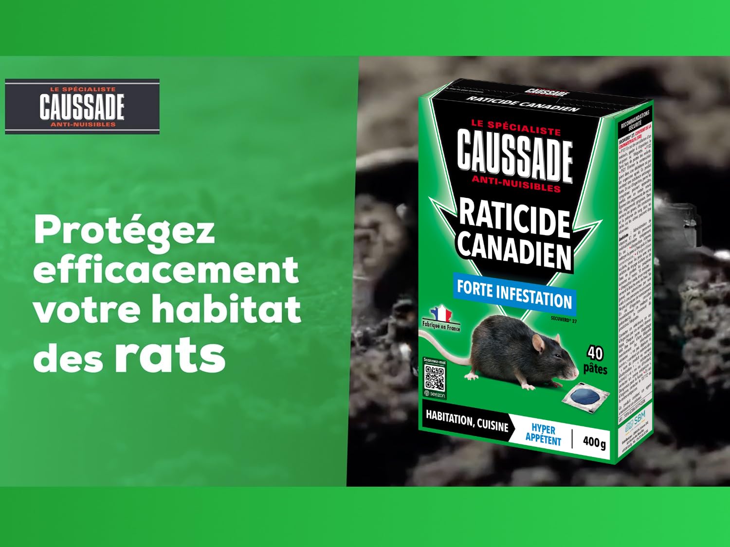 Caussade Raticide Canadien pâte anti-rats 40 appâts 400g
