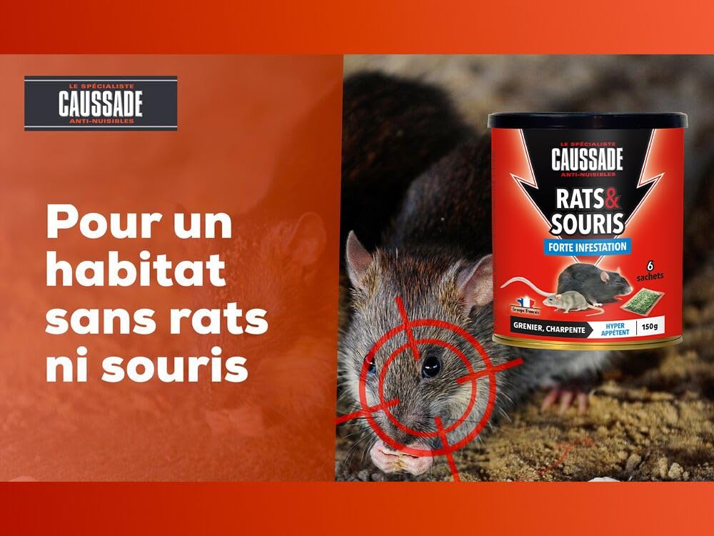Caussade Anti-Rats & Souris CARSC150N raticide céréales 150g forte