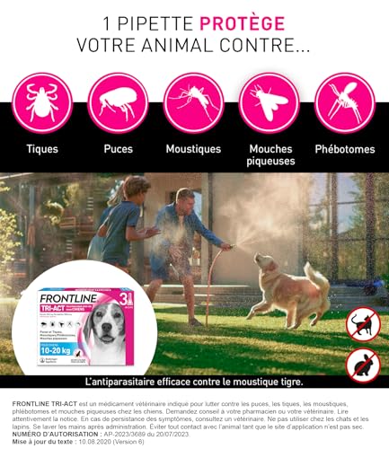 Frontline Tri-Act Chien M 10-20 kg antiparasitaire 3 pipettes 5 parasites