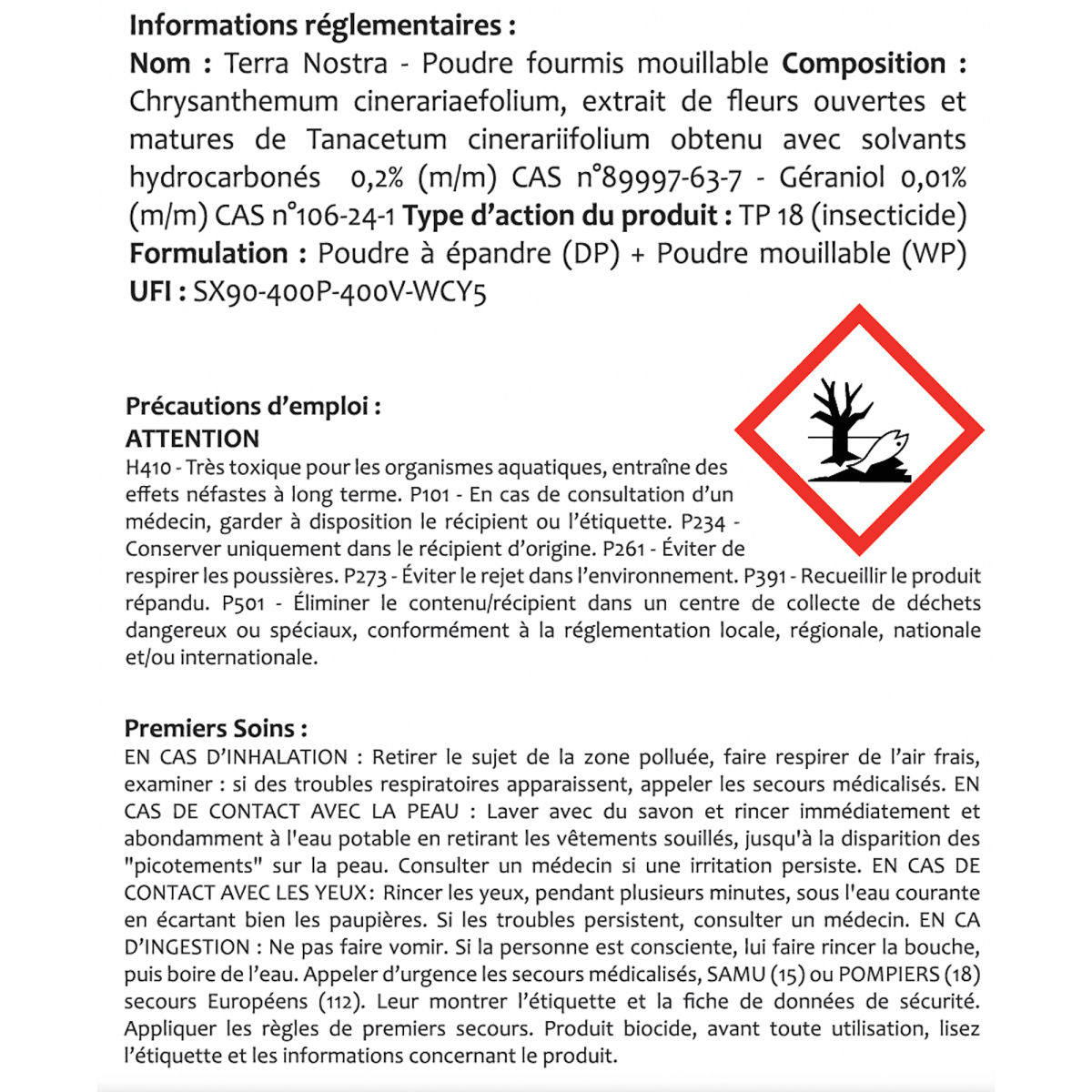 Terra Nostra Choc Anti-Fourmis poudreuse 250 g pyrèthre