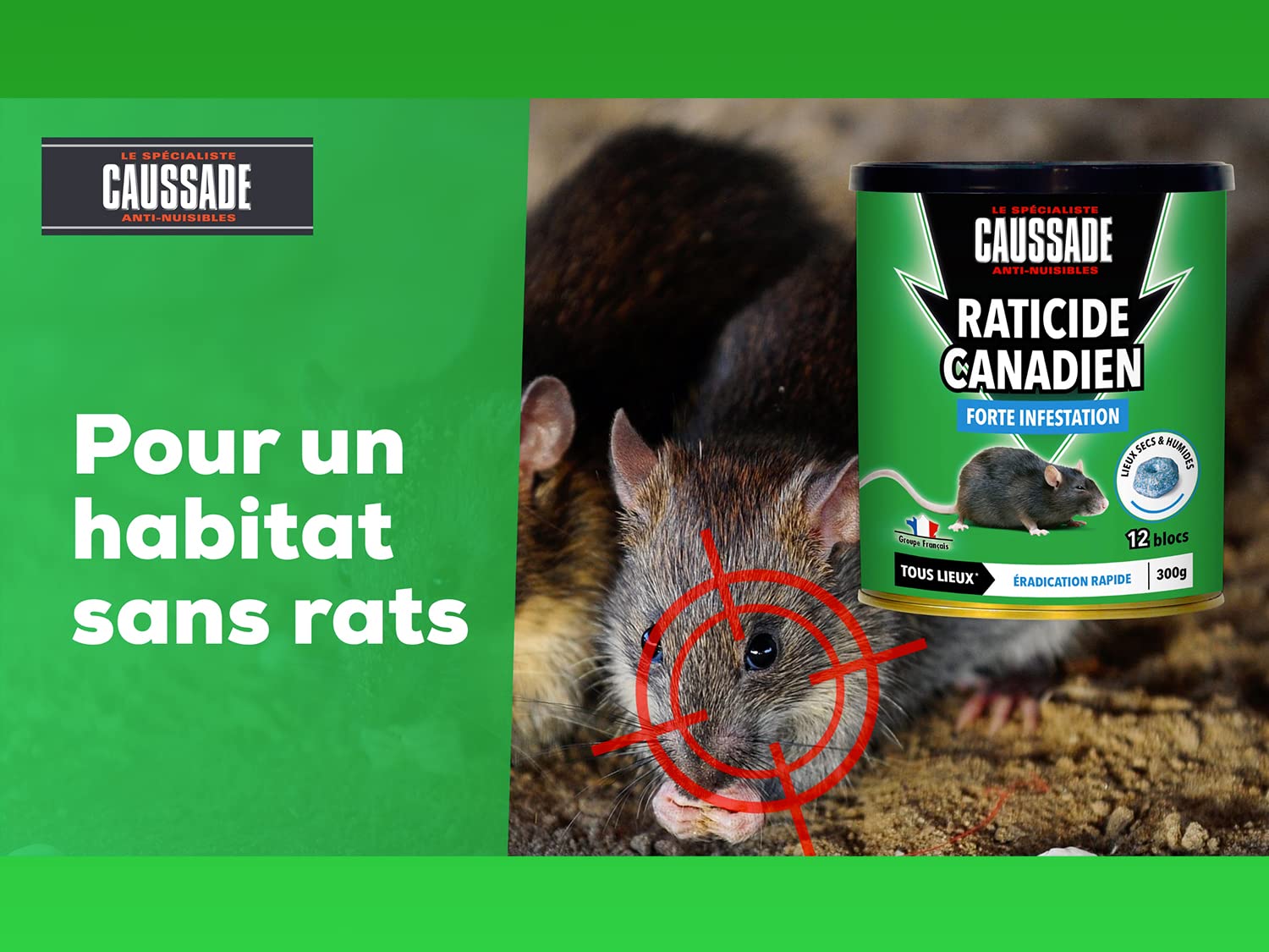 Caussade Raticide Canadien 12 blocs flocoumafen raticide 300g rats