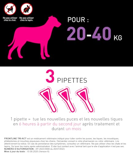 Frontline Tri-Act Chien L 20-40 kg antiparasitaire 3 pipettes 5 parasites