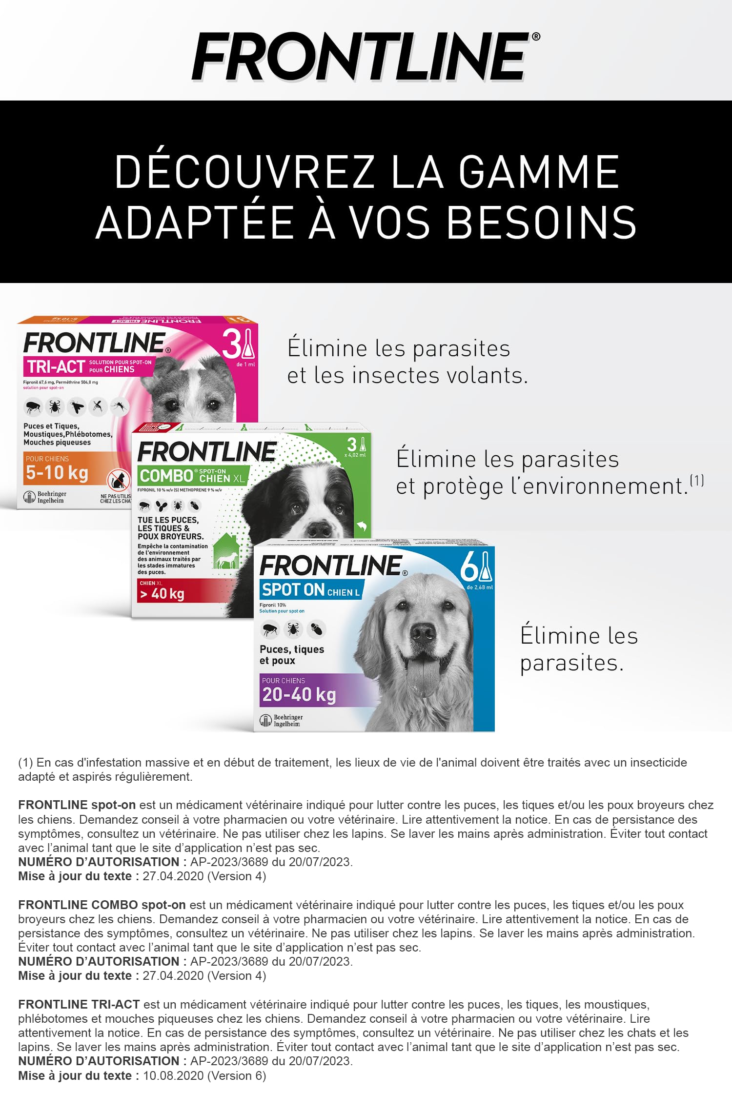 Frontline Spot-on Chien M antiparasitaire 3 pipettes 10-20 kg