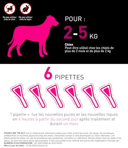 Frontline Tri-Act XS pipettes chien 2-5 kg 6 pipettes 5 parasites