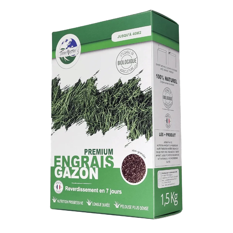 Terra Nostra engrais gazon premium granules boite 1,5 kg 40 m2