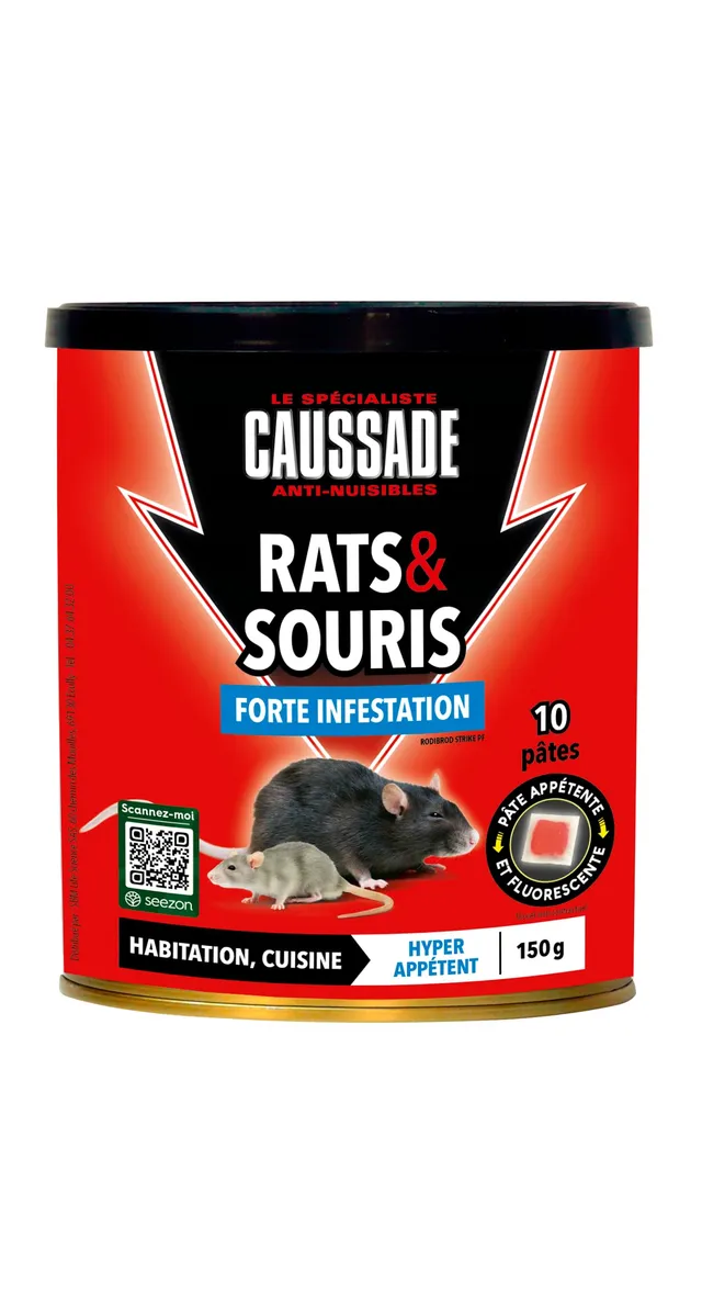 Caussade Anti-Rats & Souris pâte 10 sachets 150g forte infestation