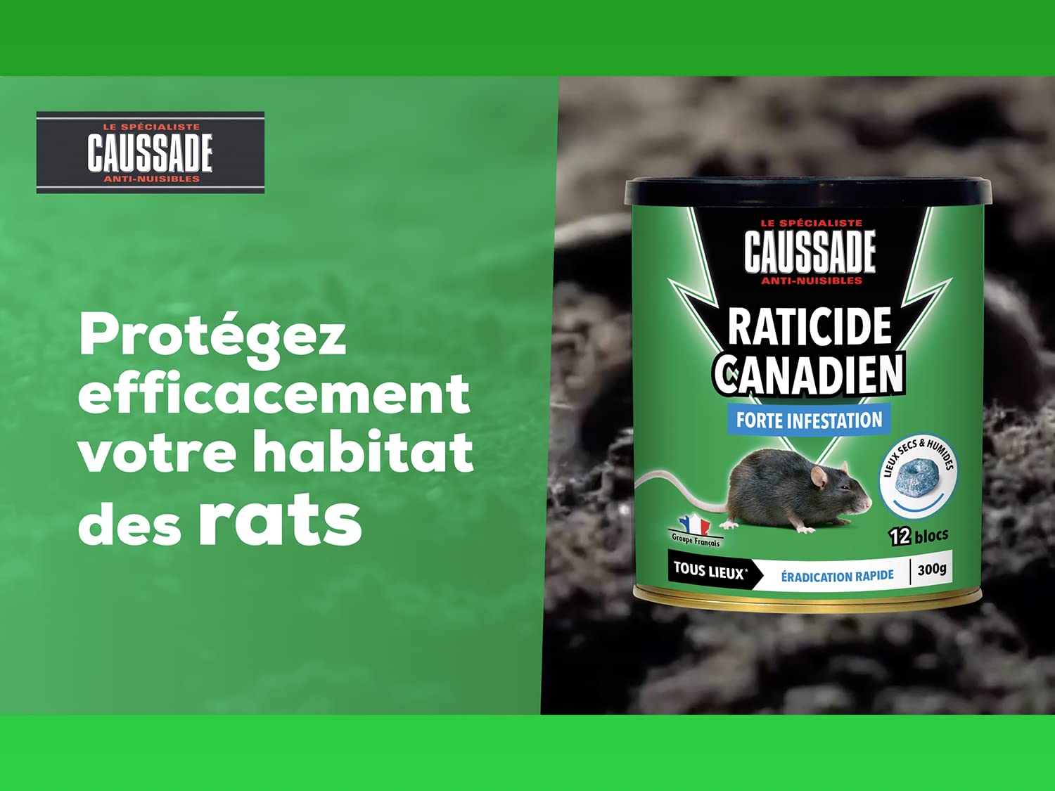 Caussade Raticide Canadien 12 blocs flocoumafen raticide 300g rats