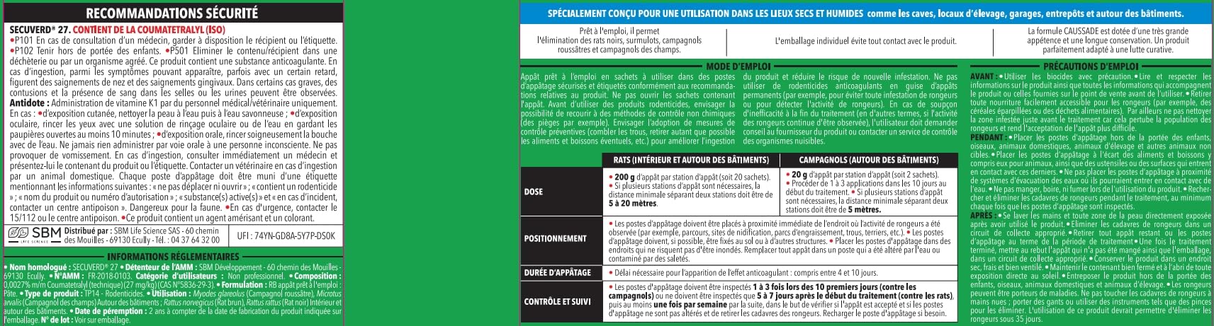 Caussade Raticide Canadien pâtes anti-rats 72 appâts 720 g