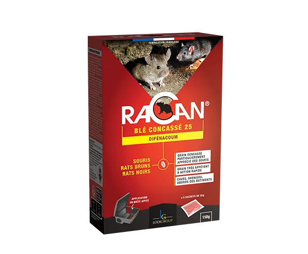 Aurodil Racan Blé Concassé 25 appât rats boîte 150 g difénacoum