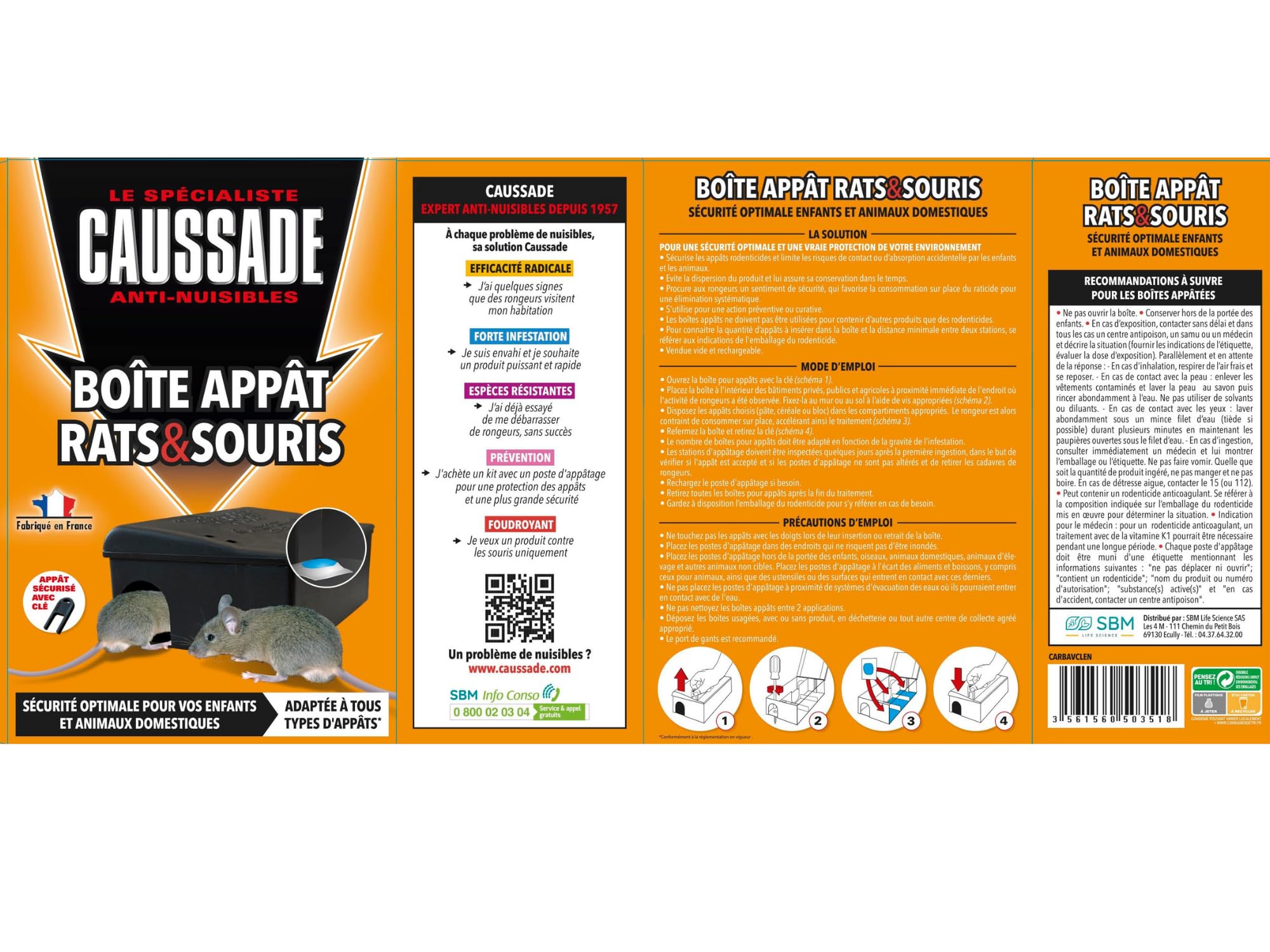 Caussade Boîte Appât rats souris boîte sécurisée à clé