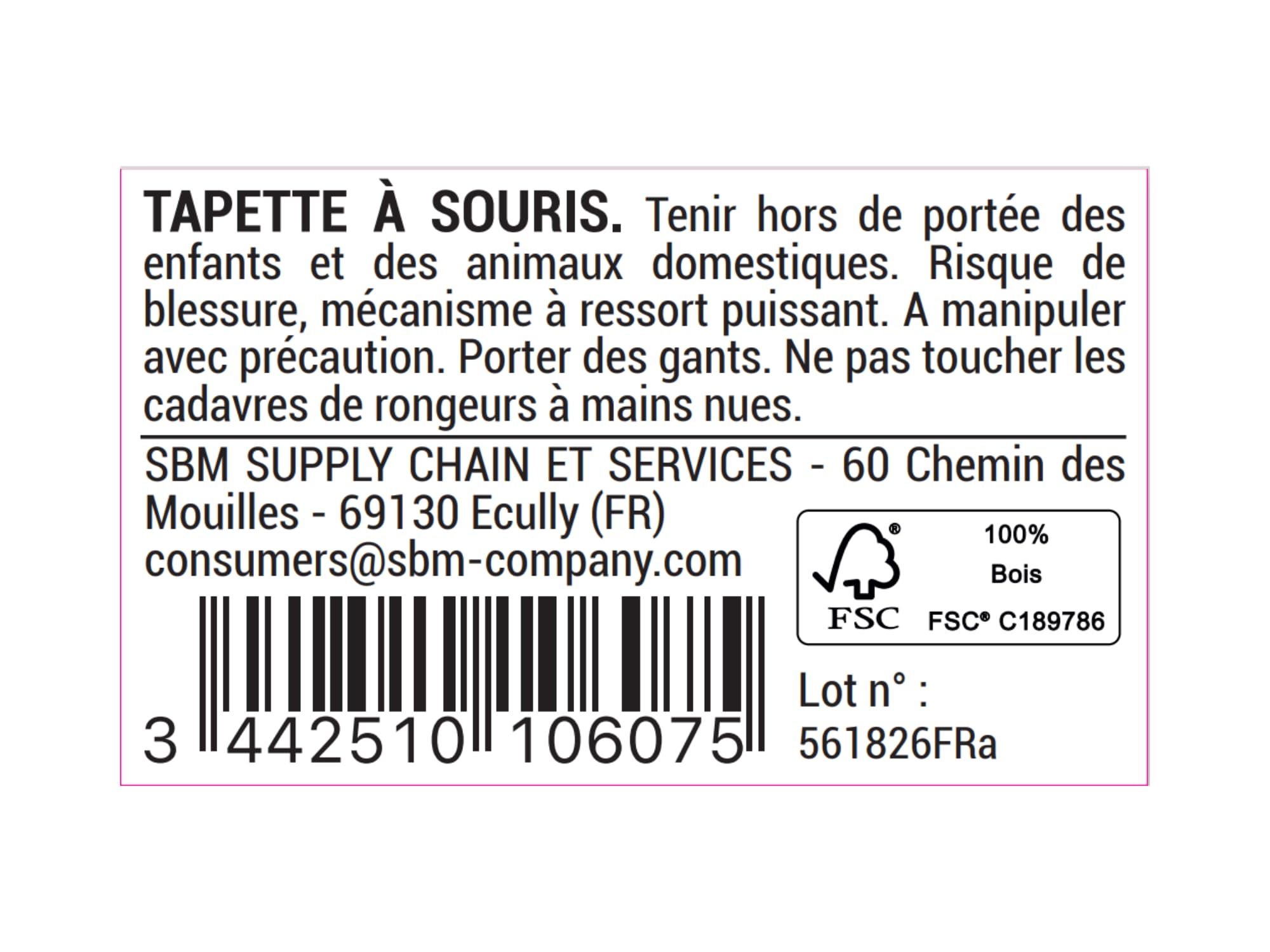 Caussade tapette à souris bois 10 x 4,7 cm 1 pièce réutilisable