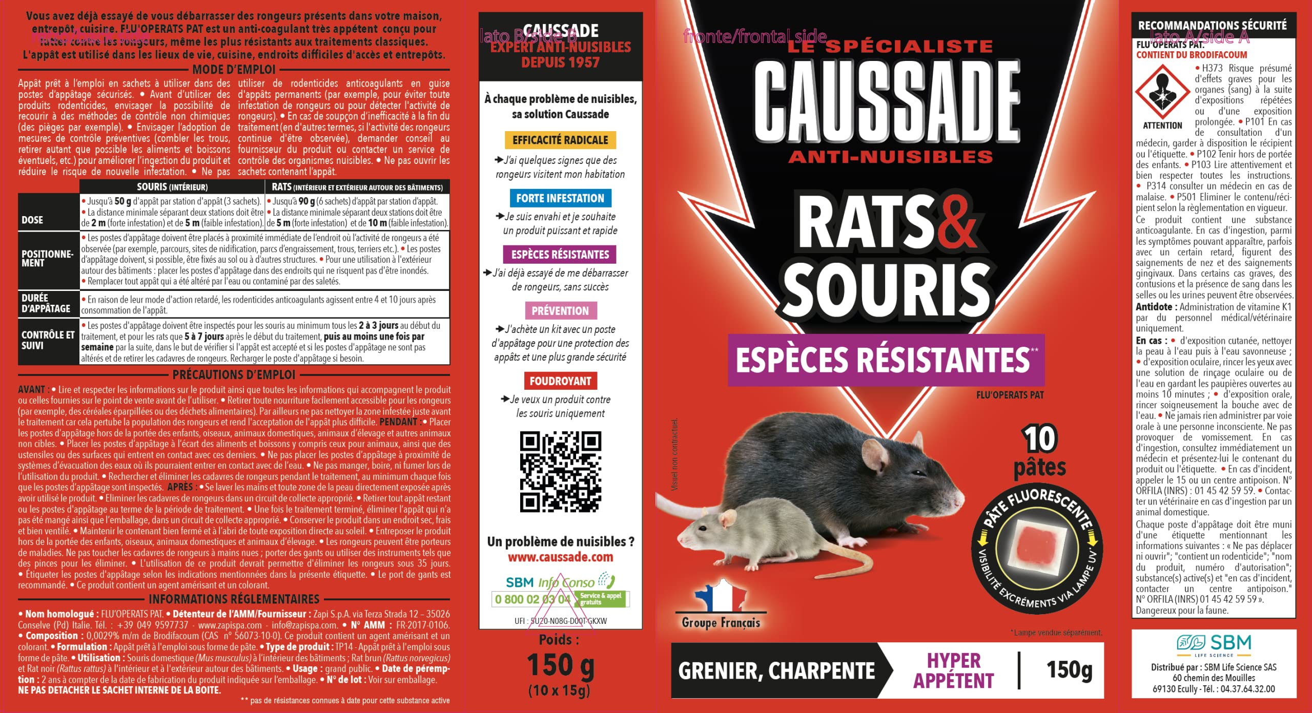 Caussade anti-rats et souris pâtes fluorescent 150 g