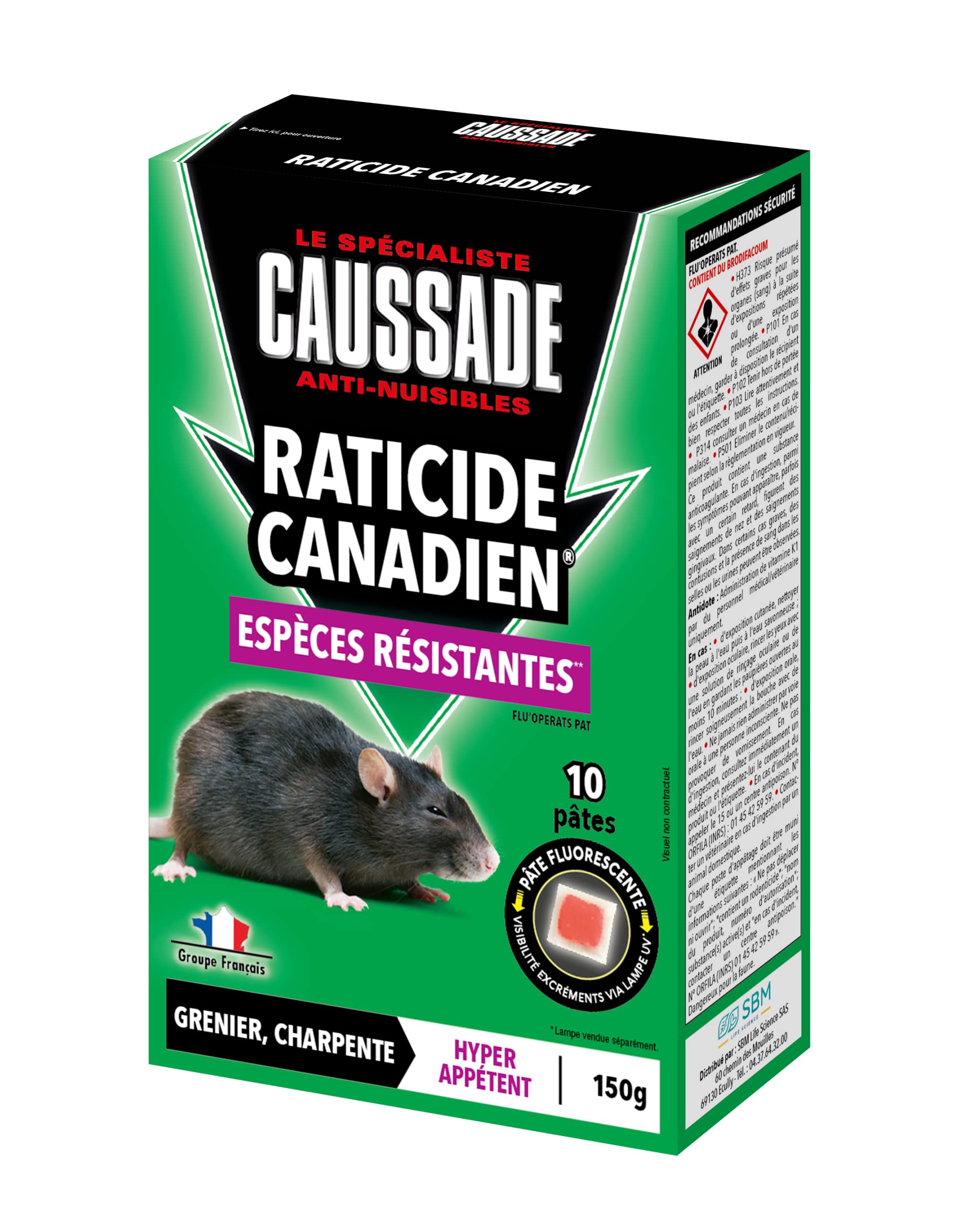 Caussade Anti-Rats raticide 10 pâtes 150 g 1 boîte appétent