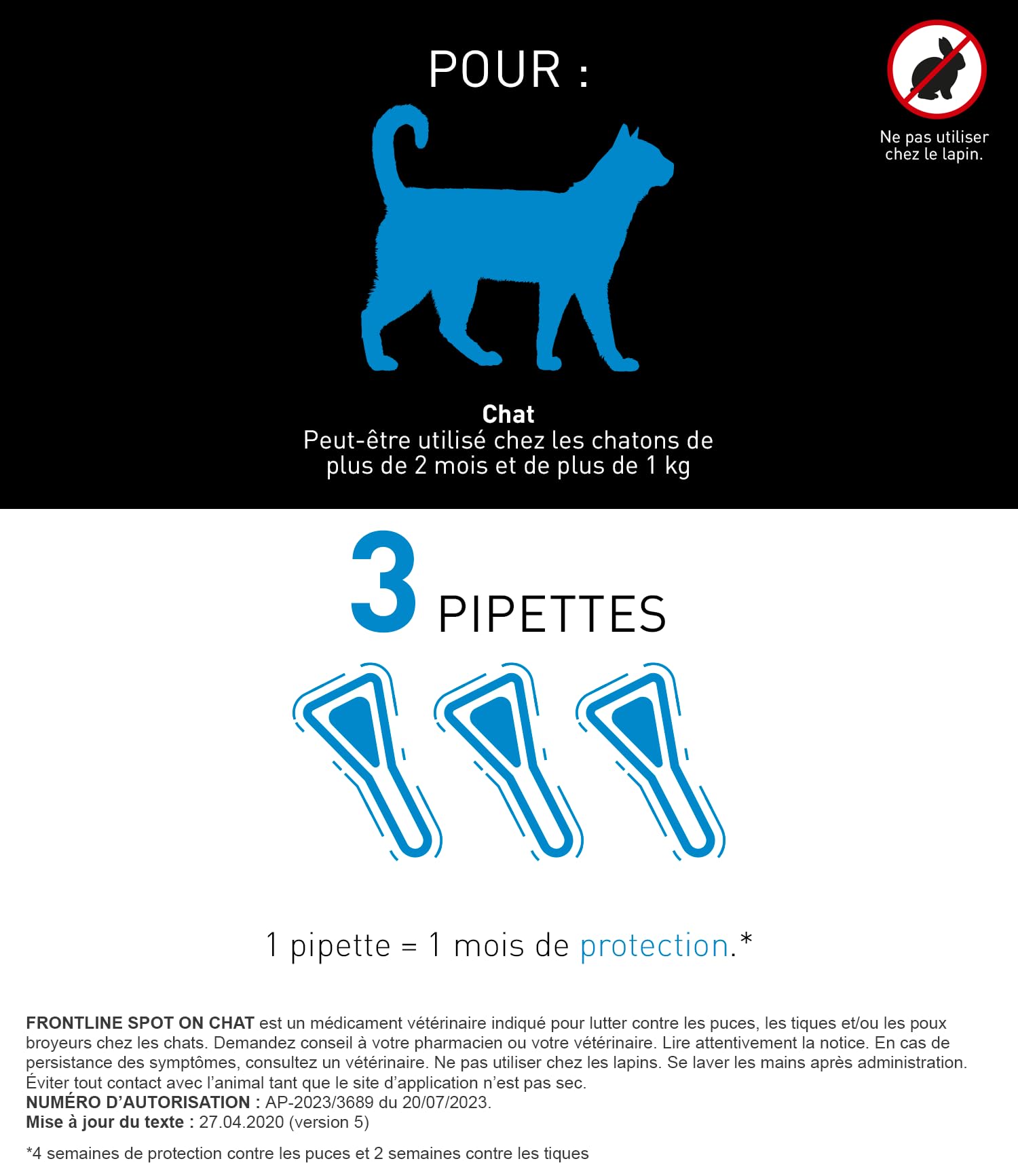 Frontline Spot On Chat antiparasitaire 3 pipettes puces tiques