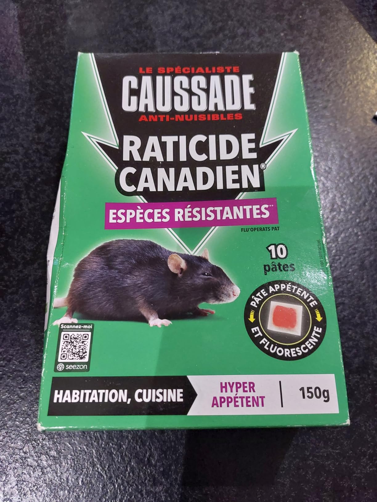 Caussade Anti-Rats raticide 10 pâtes 150 g 1 boîte appétent