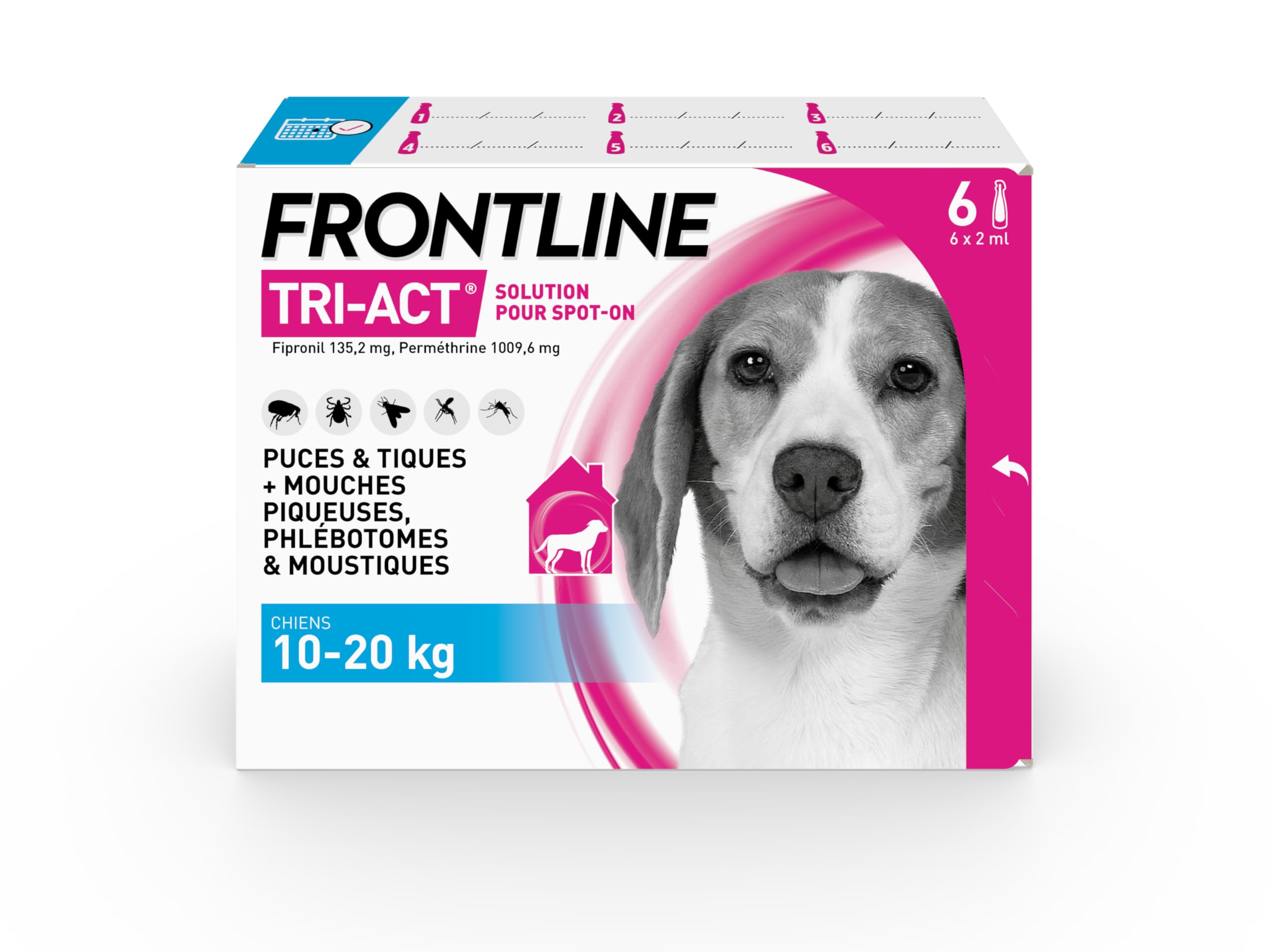 Frontline Tri-Act M pipettes chien 10-20 kg 6 pipettes 5 parasites