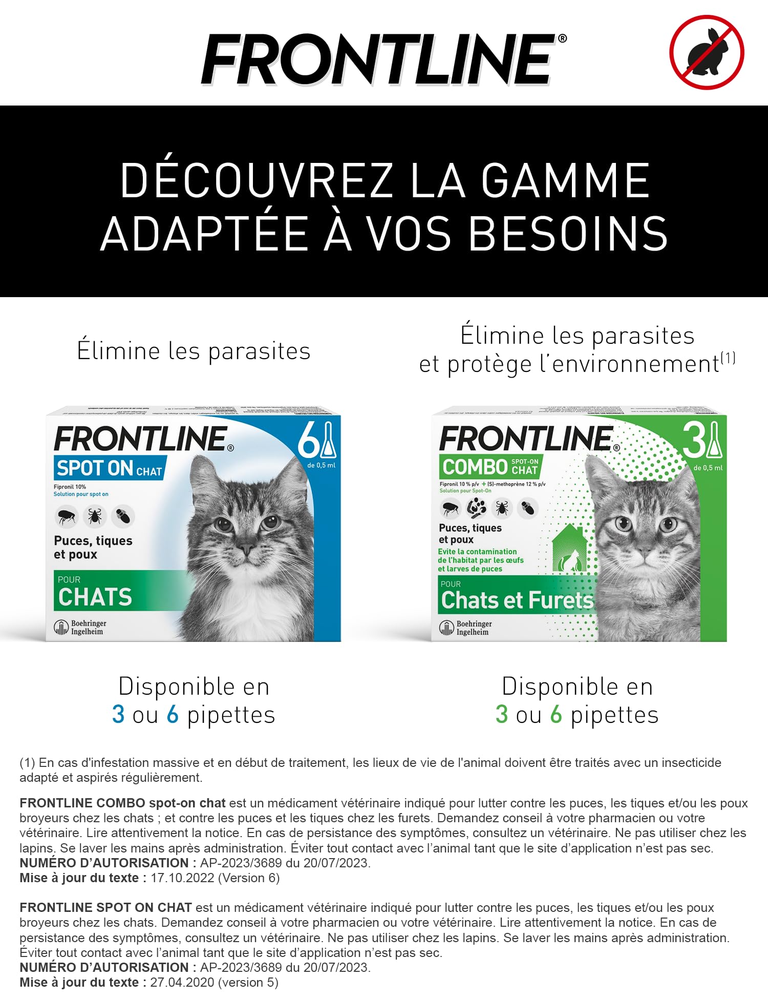 Frontline Spot On Chat antiparasitaire 3 pipettes puces tiques