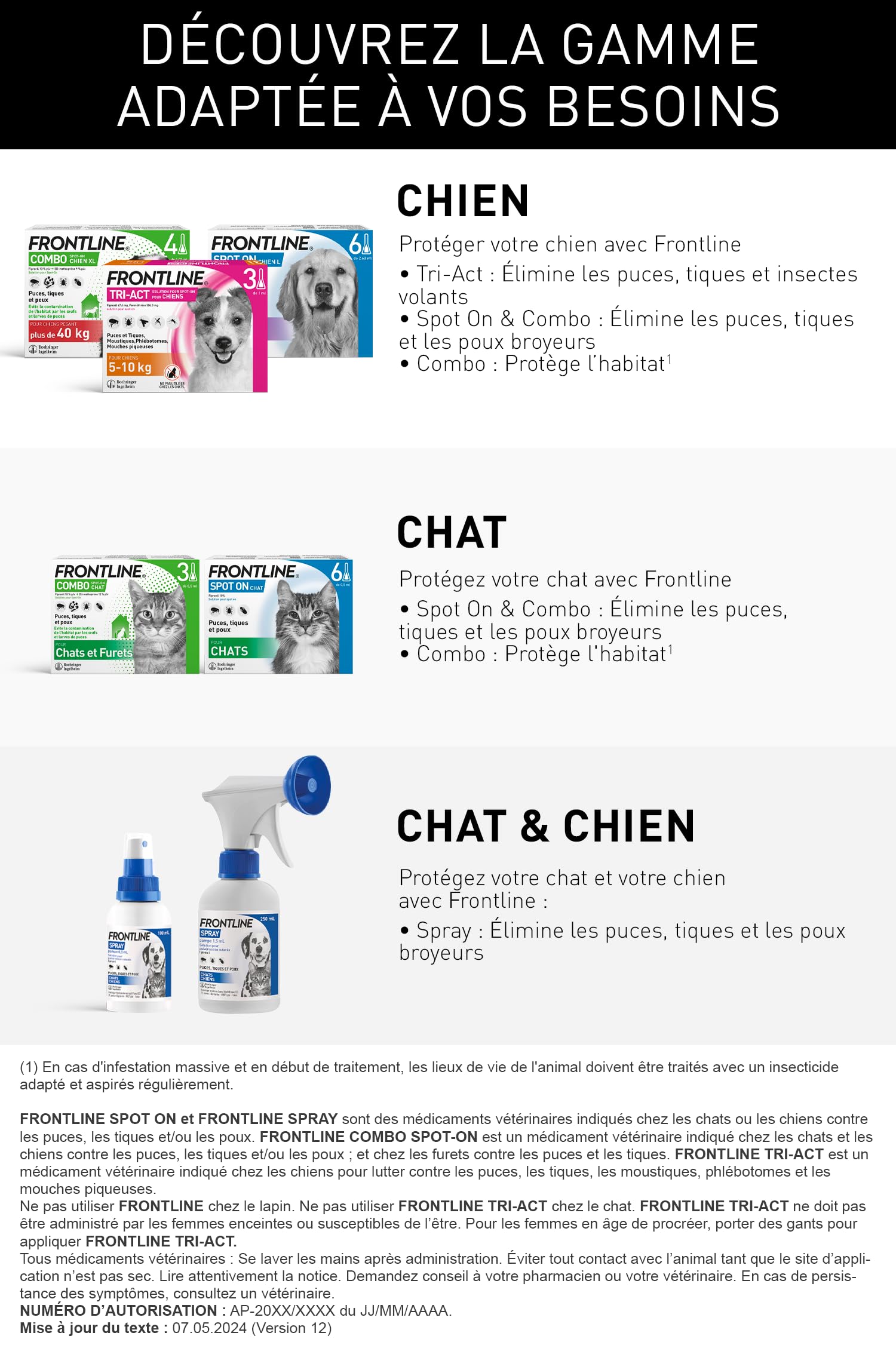 Frontline Spray antiparasitaire chien-chat 100ml infestation massive
