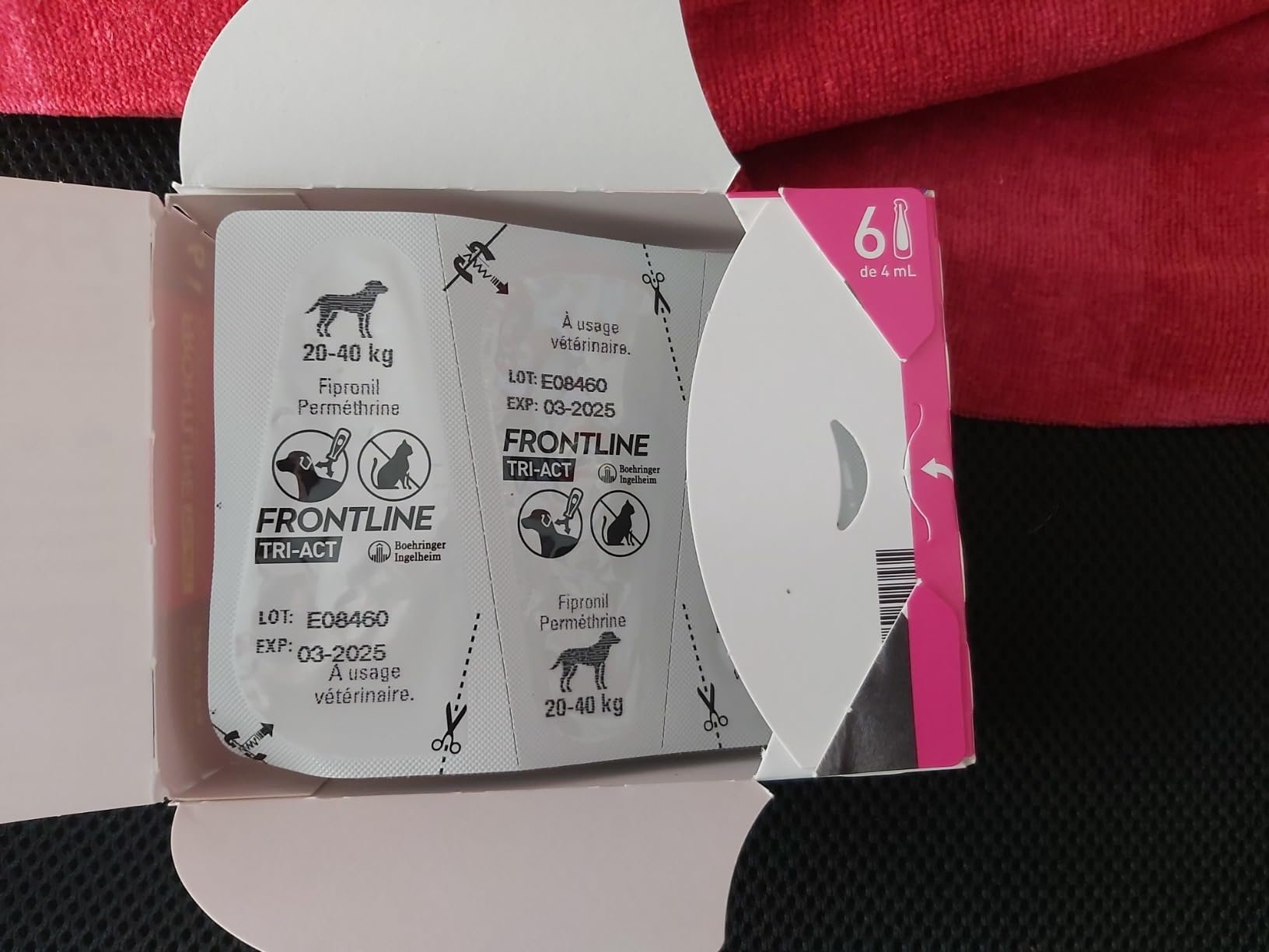 Frontline Tri-Act Chien L 20-40 kg antiparasitaire 6 pipettes 5 parasites