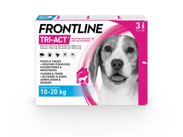Frontline Tri-Act Chien M 10-20 kg antiparasitaire 3 pipettes 5 parasites