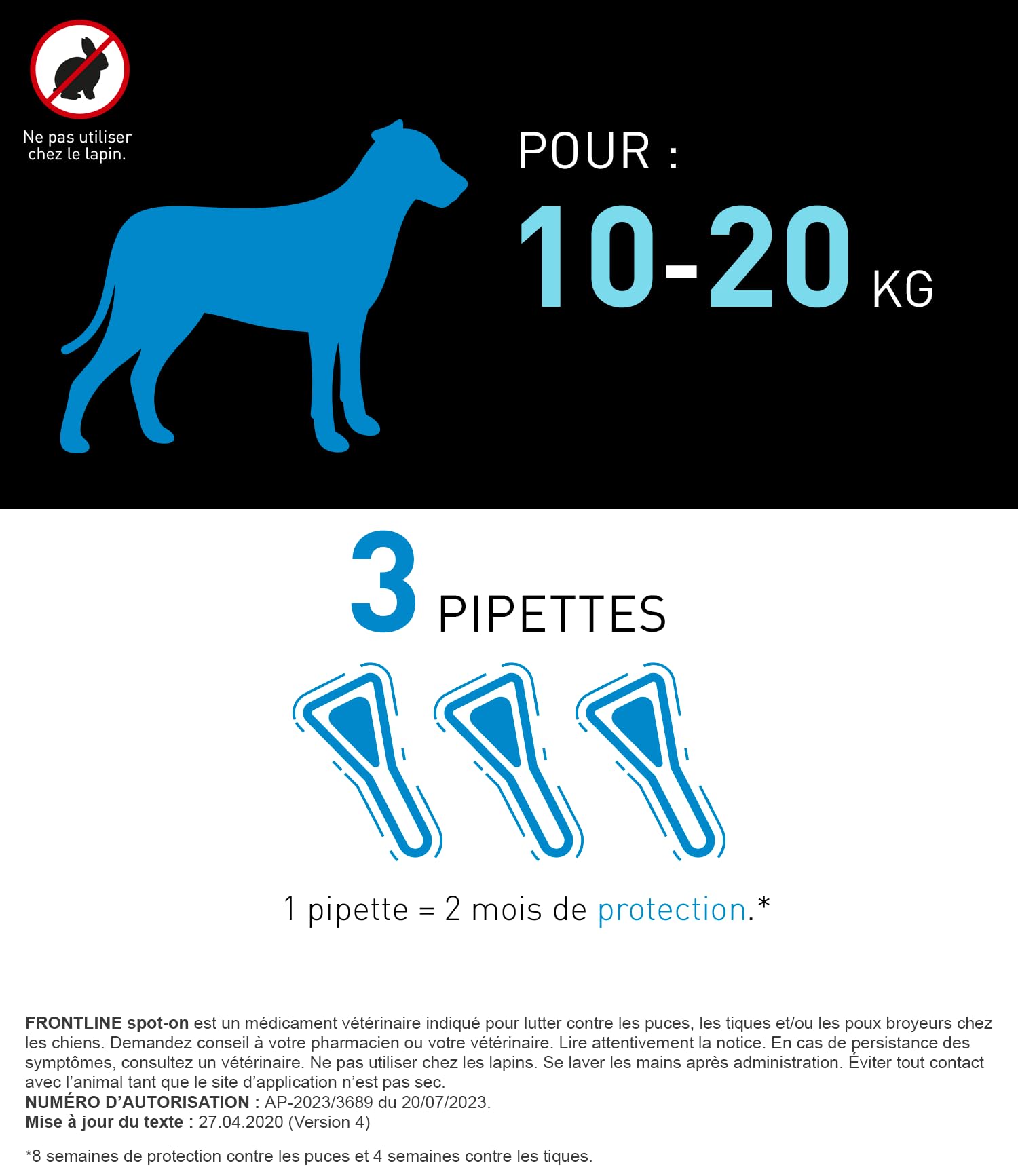 Frontline Spot-on Chien M antiparasitaire 3 pipettes 10-20 kg