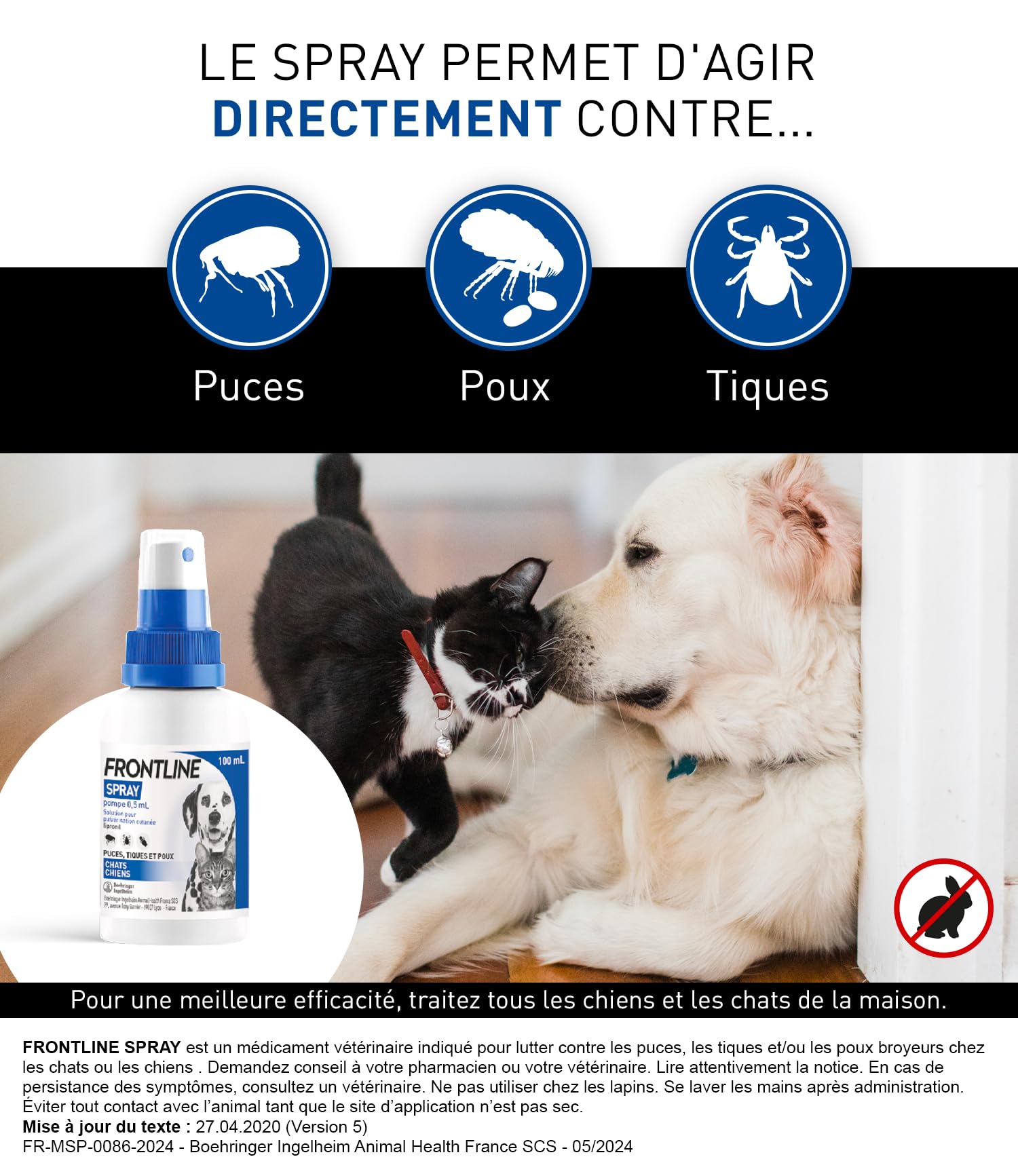 Frontline Spray antiparasitaire chien chat 100ml puces tiques