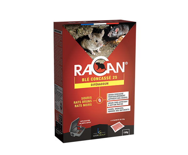 Aurodil Racan Blé Concassé 25 appât rats boîte 150 g difénacoum