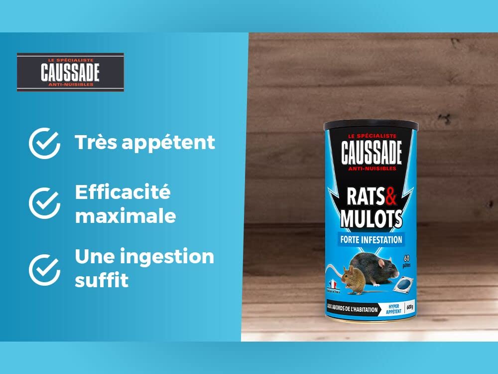 Caussade Anti Rats Mulots pâte 60 sachets 600 g