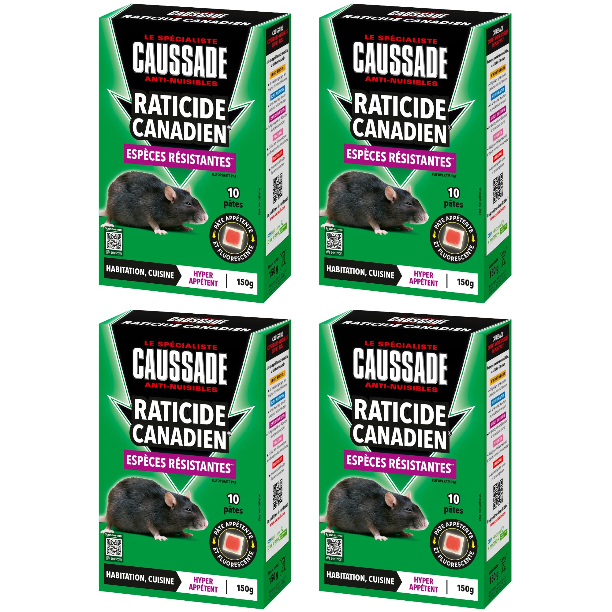 Caussade Anti-Rats raticide 10 pâtes 150 g 1 boîte appétent