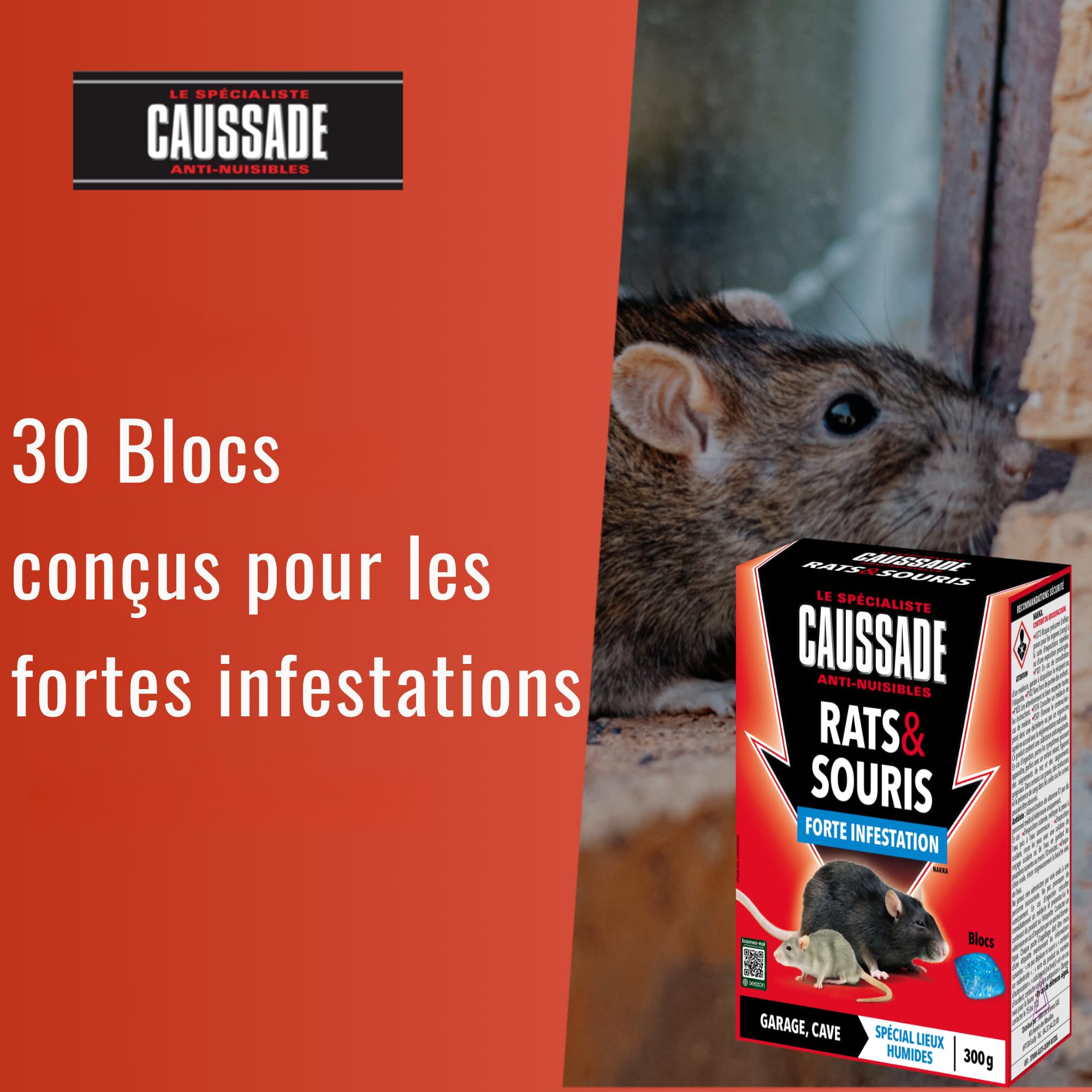 Caussade Anti-Rats Souris 10 blocs appât 300 g humide