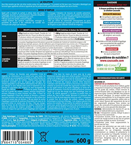 Caussade Anti Rats Mulots pâte 60 sachets 600 g