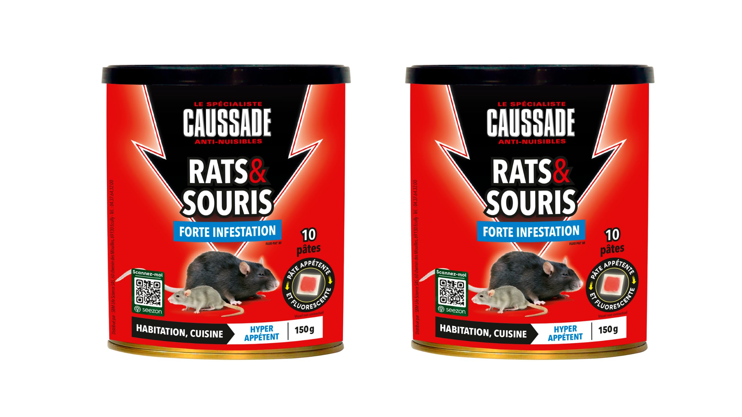 Caussade Anti-Rats & Souris pâte 10 sachets 150g forte infestation