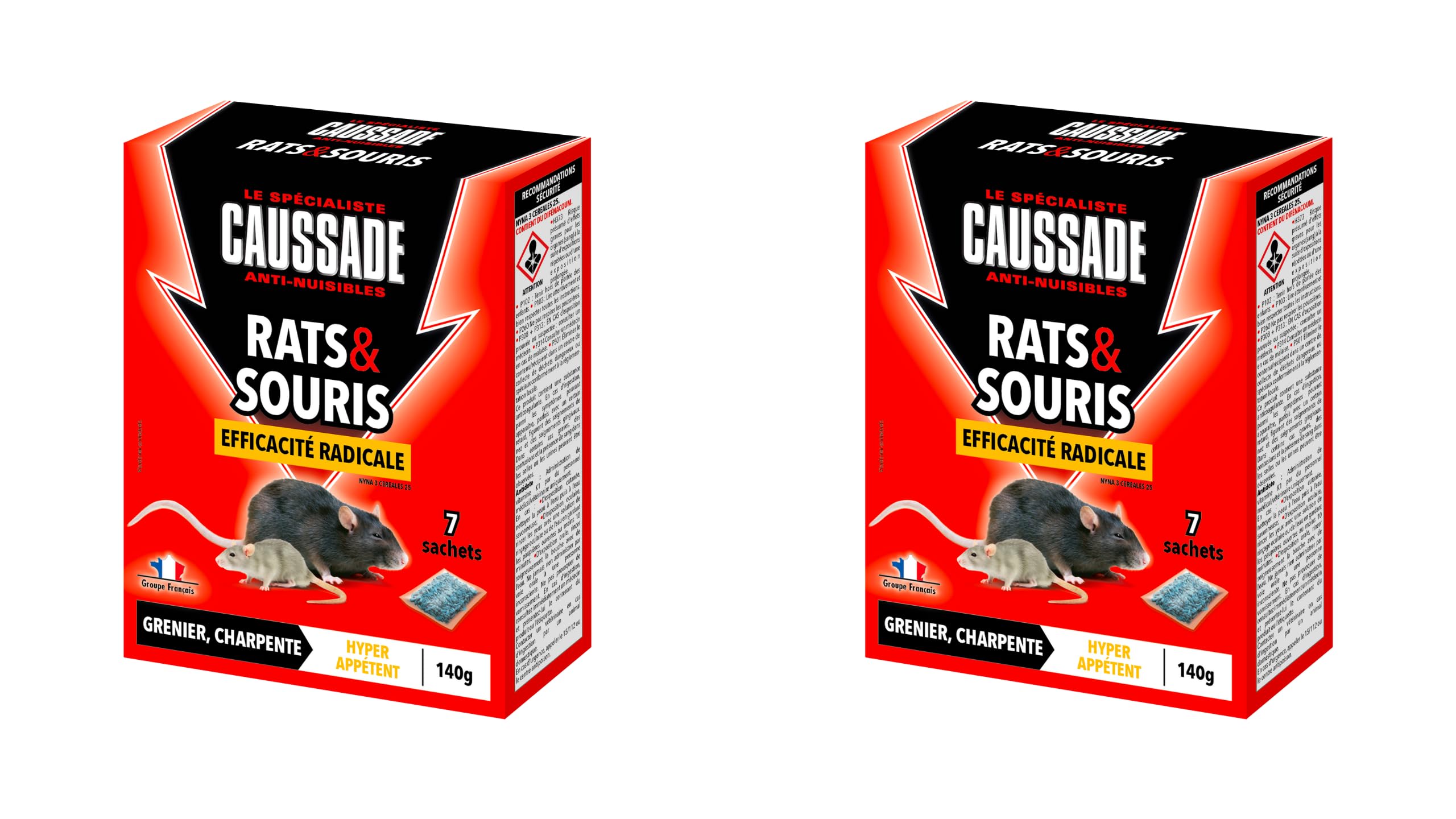 Caussade appât céréales rats souris 7 sachets 140 g action 1ère prise