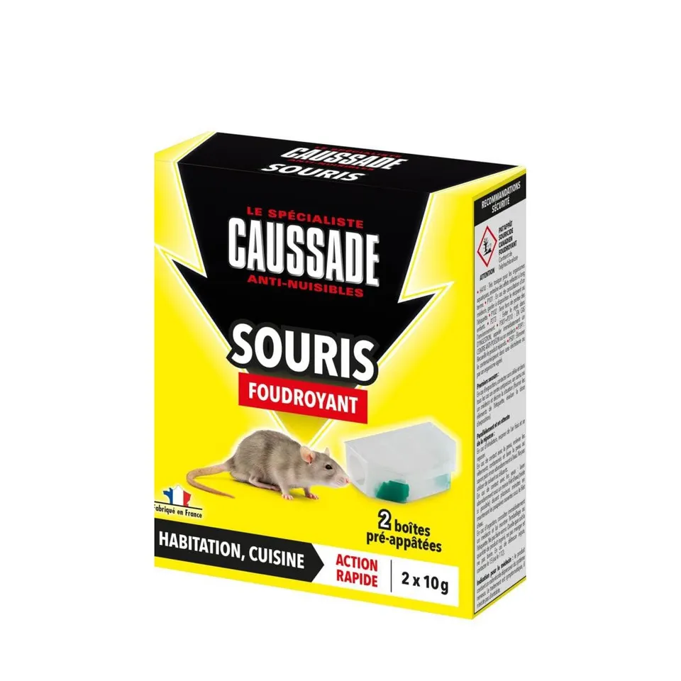 Caussade Anti-Souris 2 boîtes pré-appâtées raticide 20g foudroyant
