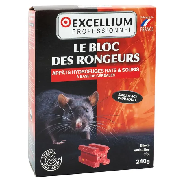 Excellium bloc appâts anti-rats souris 240 g hydrofuge