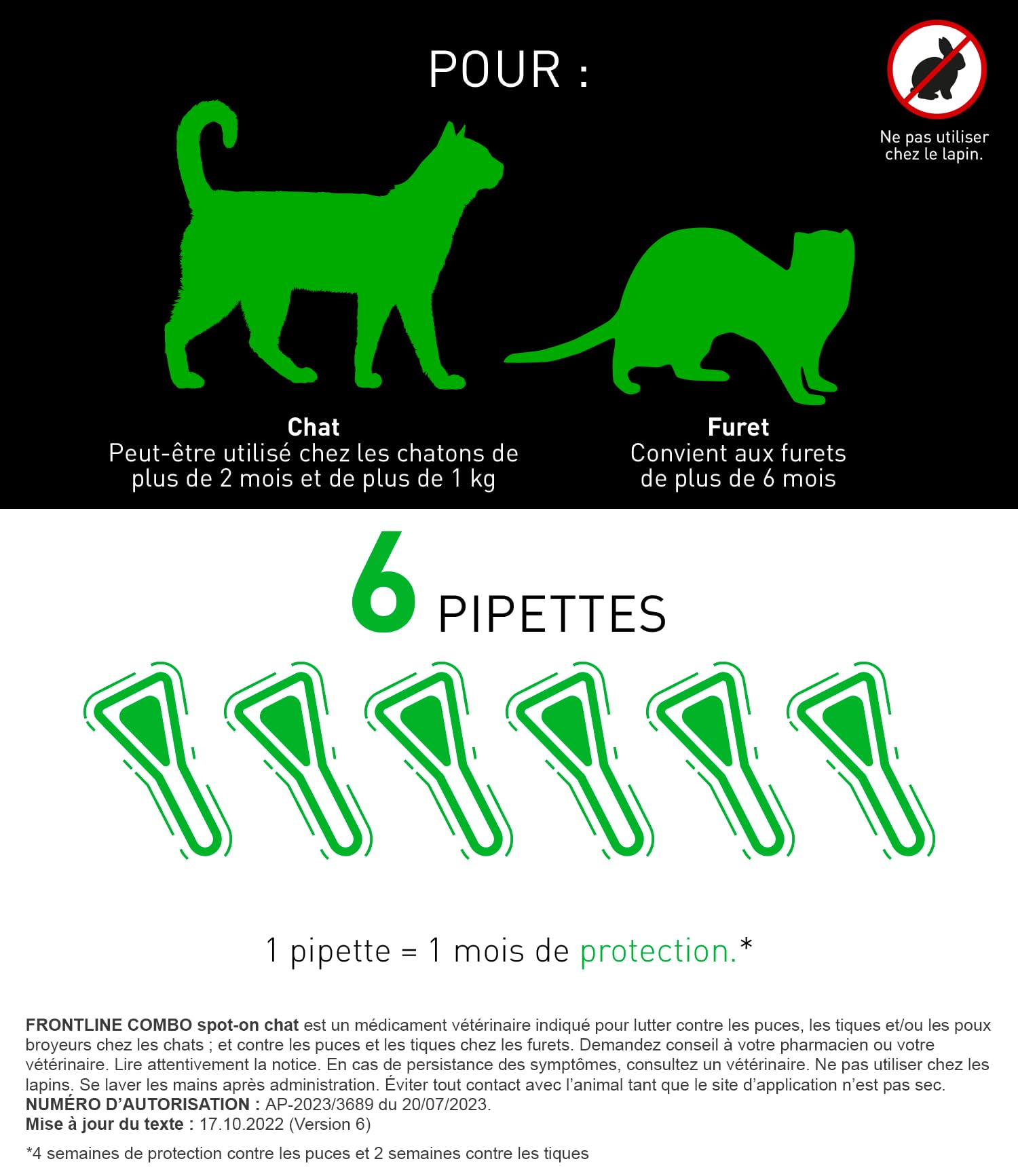 Frontline Combo Chat spot-on antiparasitaire 6 pipettes anti-larves