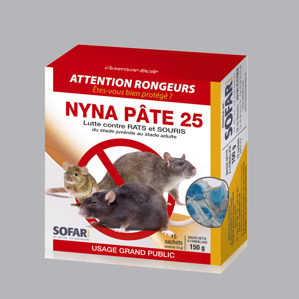 Ratunion 2000 Nyna Pâte 25 raticide étui 150 g