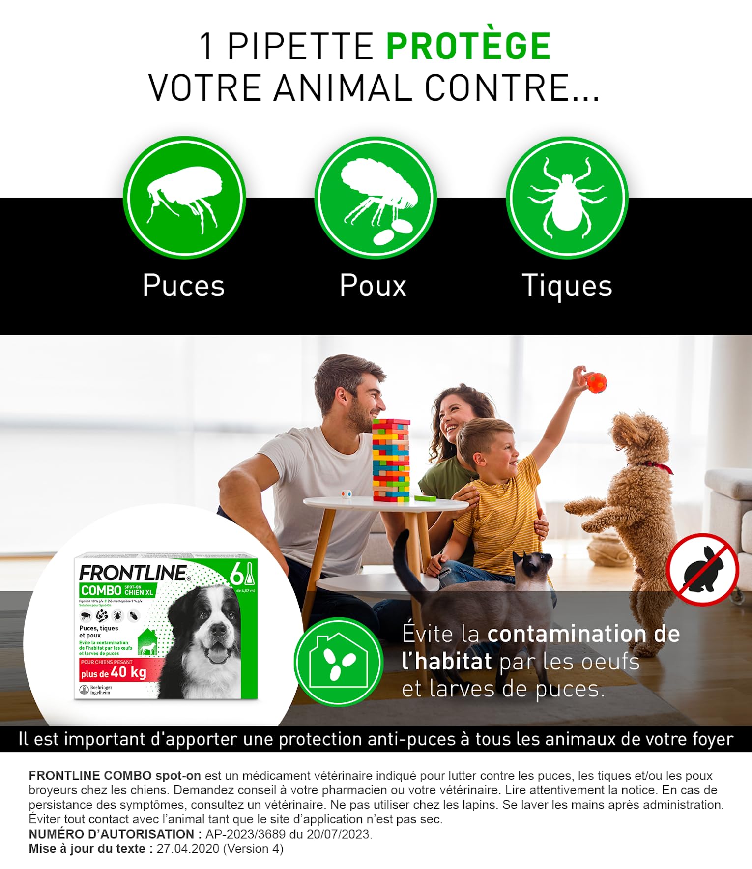 Frontline Combo Chien +40 kg anti-puces 6 pipettes